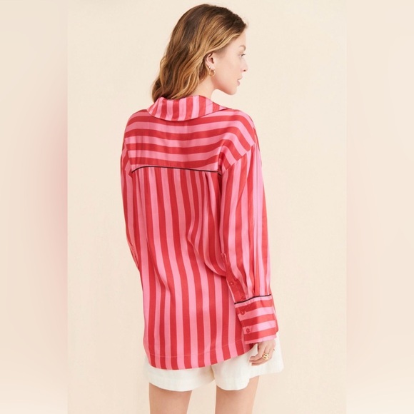 Damson Madder Joni Stripe Satin Embroidered Shirt Size 10 - Picture 5 of 12